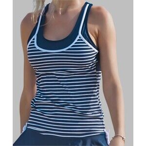 Summer Mae Blue & White Striped Tankini Swim Top - size L